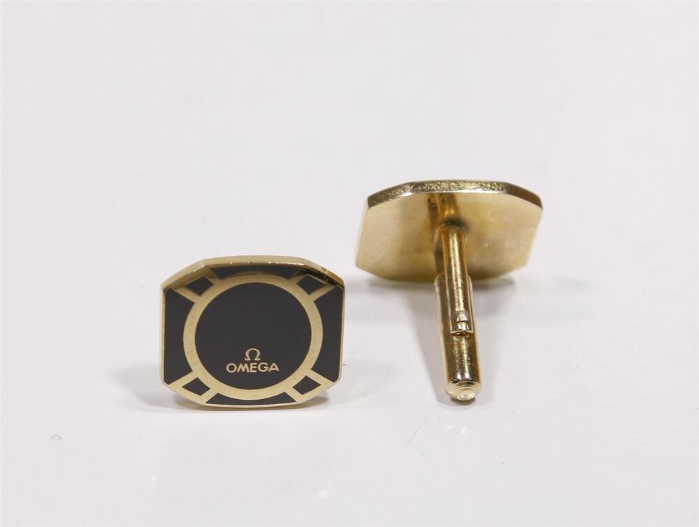Omega Watch Gold Black Logo Cufflinks for Dress Shirt Authentic